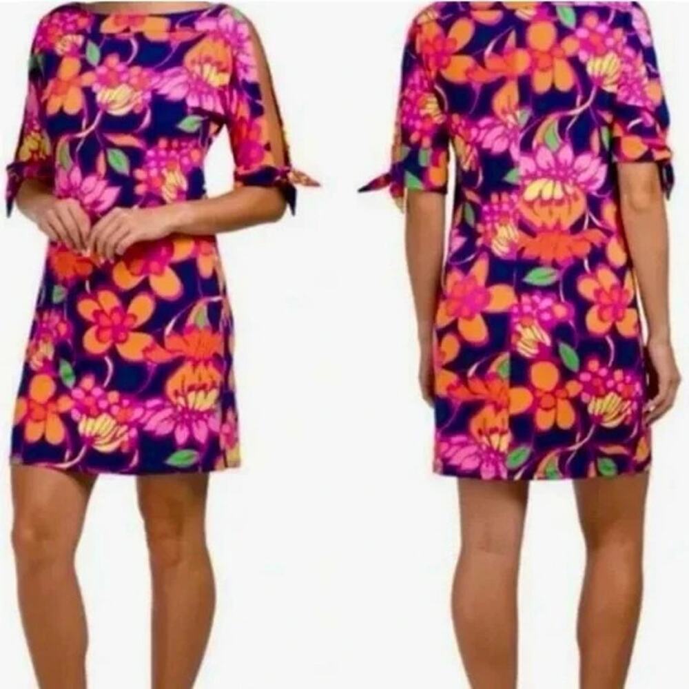 Trina Turk Vinet Floral Jersey Split Sleeve Pink Mini Dress Medium